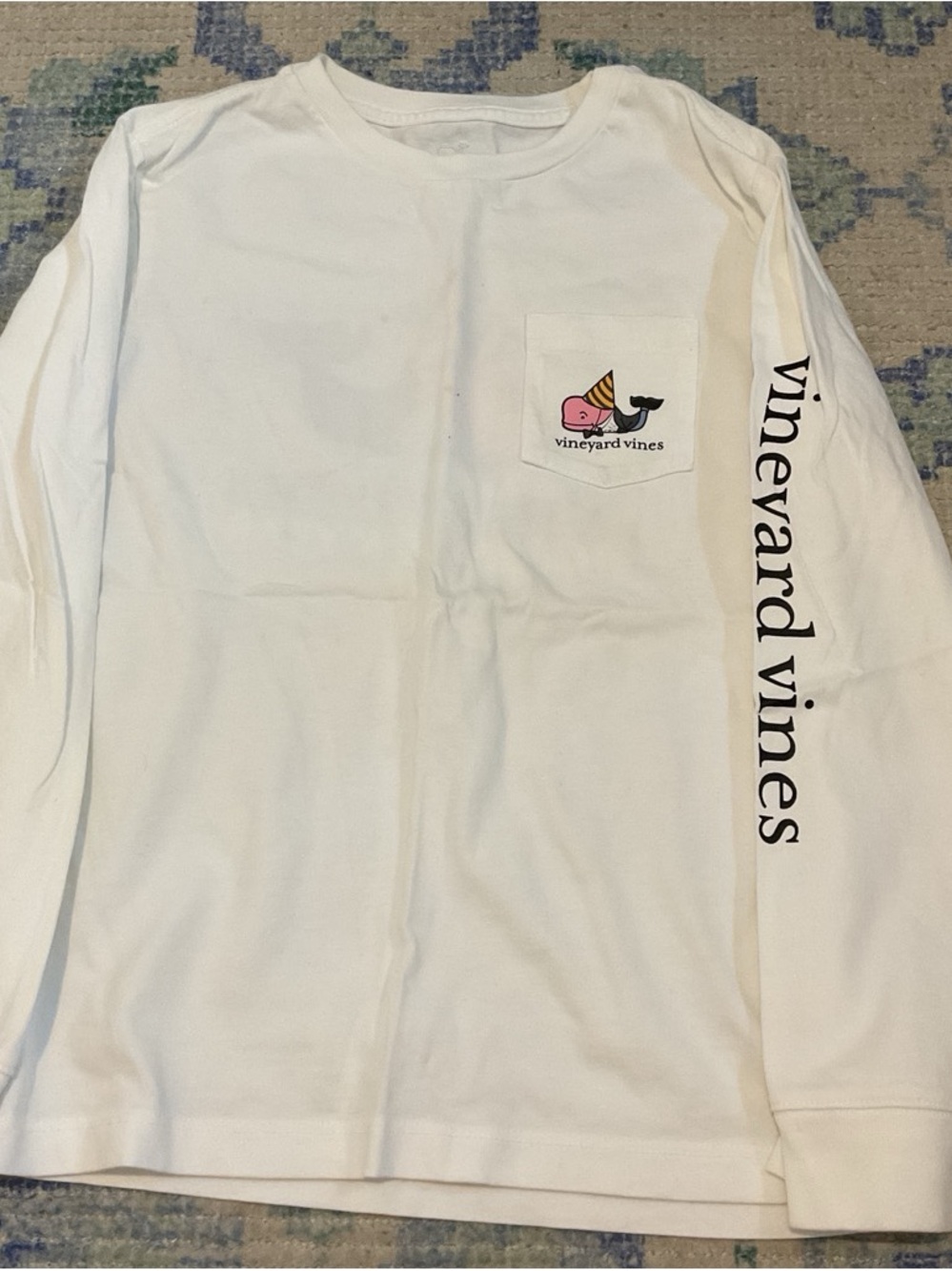 Vineyard Vines White Long Sleeve Pocket Tee with Logo Whale